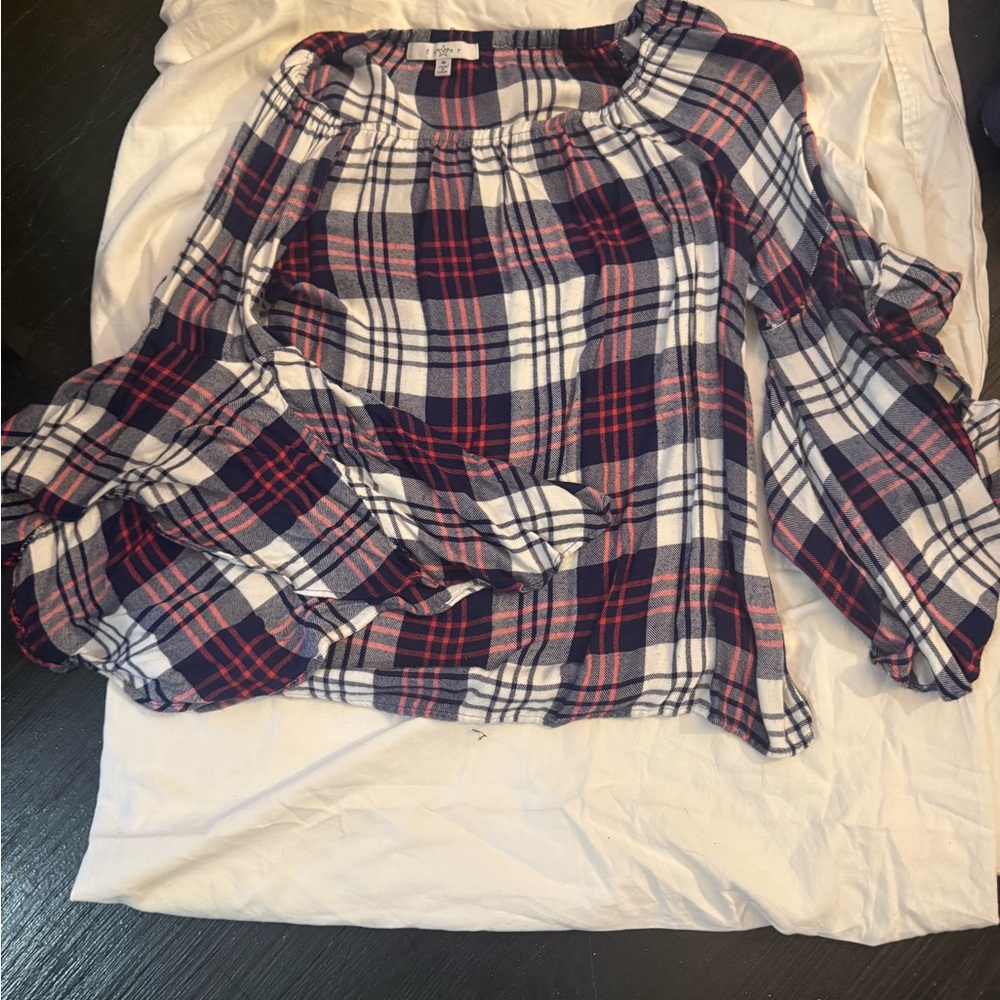 Plaid Ruffle Sleeve Women's Top‎ size M, bell sleeved bohemian/boho vibe comfy